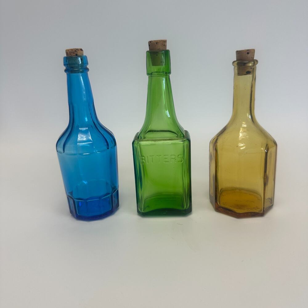Lot of 3 Vintage Miniature Glass Wheaton Bitters Bottles Amber Blue Green